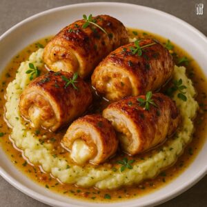 Garlic Butter Chicken Bombs with Herb Mash