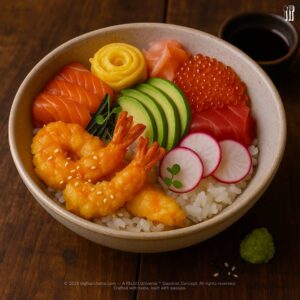 Tempura Shrimp & Salmon Chirashi